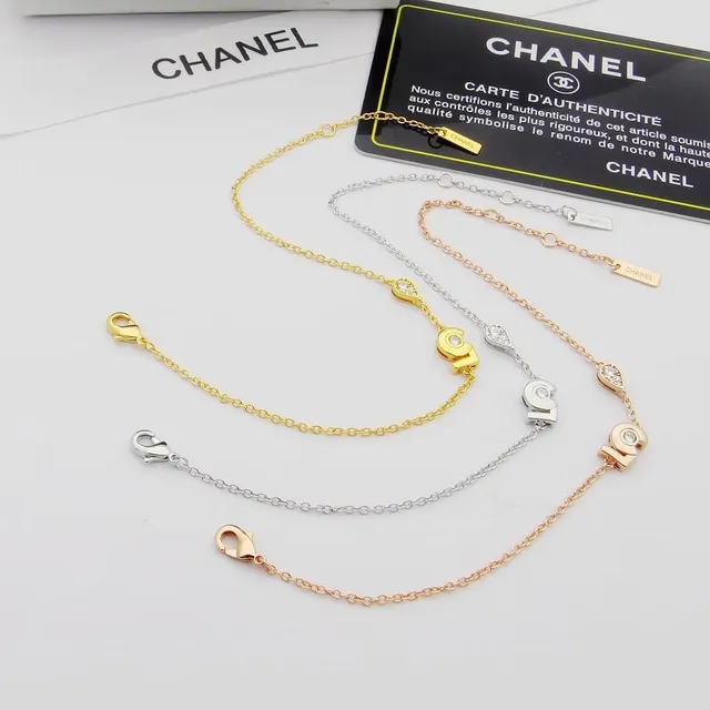 Chanel Gold Silver Numeric '5' Pendant Teardrop Crystal Drop Necklace 8