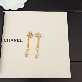 Chanel 金白 CC Logo 耳環