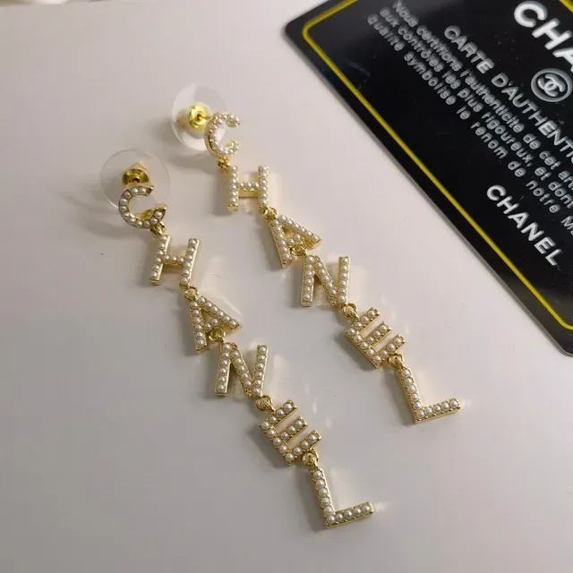 Chanel Logo Letter Pearl Earrings 2
