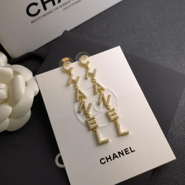 Chanel Logo Letter Pearl Earrings 3