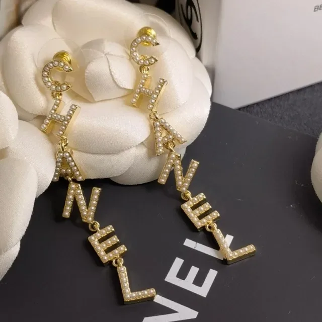 Chanel Logo Letter Pearl Earrings 4