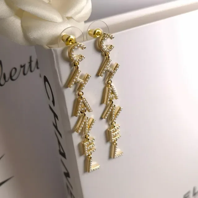 Chanel Logo Letter Pearl Earrings 6