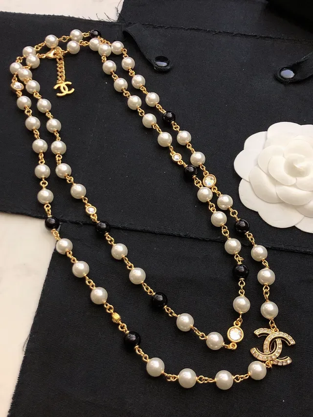 Chanel Long Pearl Necklace White Gold Chain Interlocking CC Logo Charms Necklace 5
