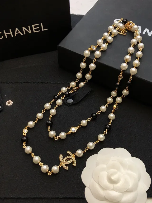 Chanel Long Pearl Necklace White Gold Chain Interlocking CC Logo Charms Necklace 7