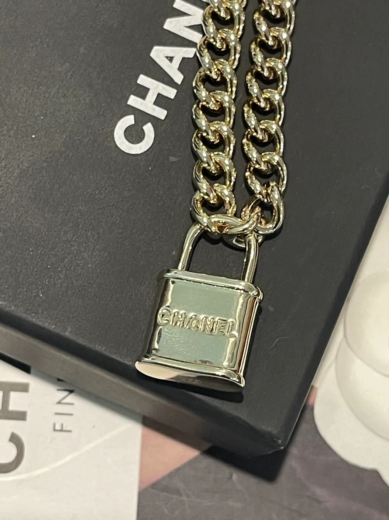 Chanel Padlock Pendant Silver-Tone Chain Necklace 4