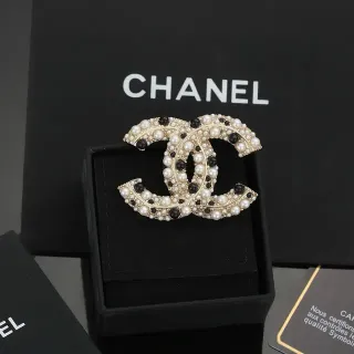 Chanel Pearl and Black Bead CC Brooch