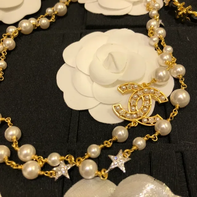 Chanel Pearl and CC Logo Necklace White Gold Double-Strand Chain Pendant Necklace 5