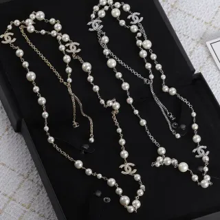 Chanel Pearl and Chain Interlocking CC Logo Necklace