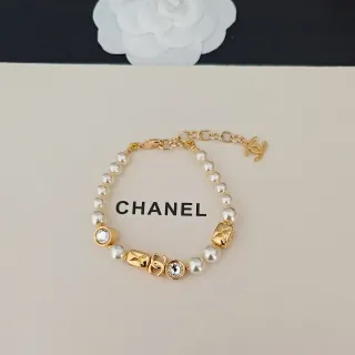 Chanel Pearl and Crystal CC Logo Gold-Tone Bracelet