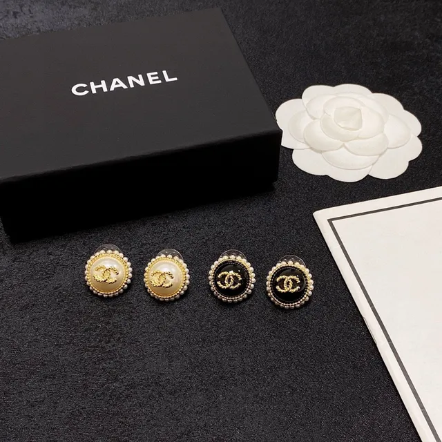 Chanel Pearl-Bezeled CC Logo Stud Earrings 2