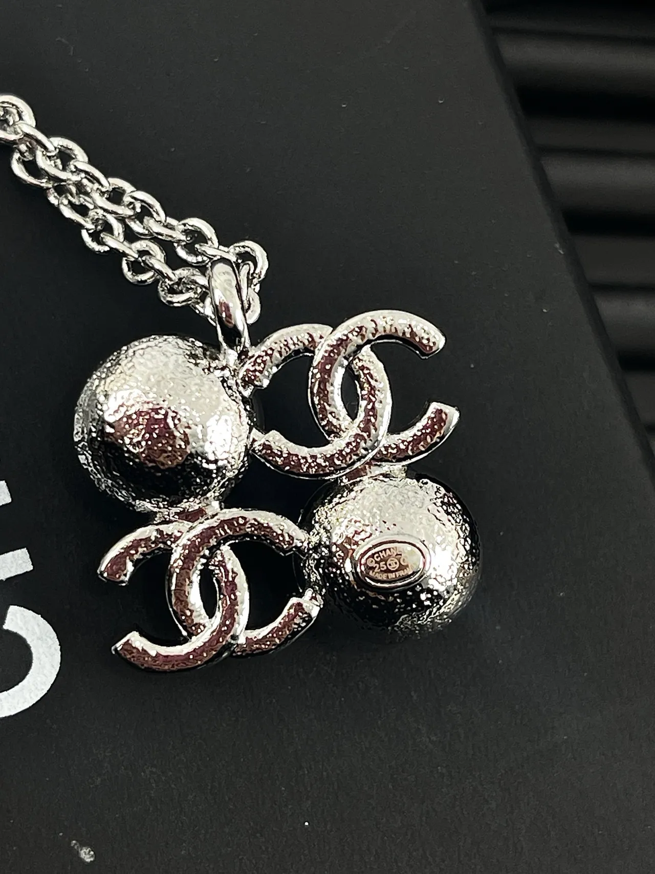 Chanel Pearl & CC Silver White Interlocking Logo Double Accent Necklace 2
