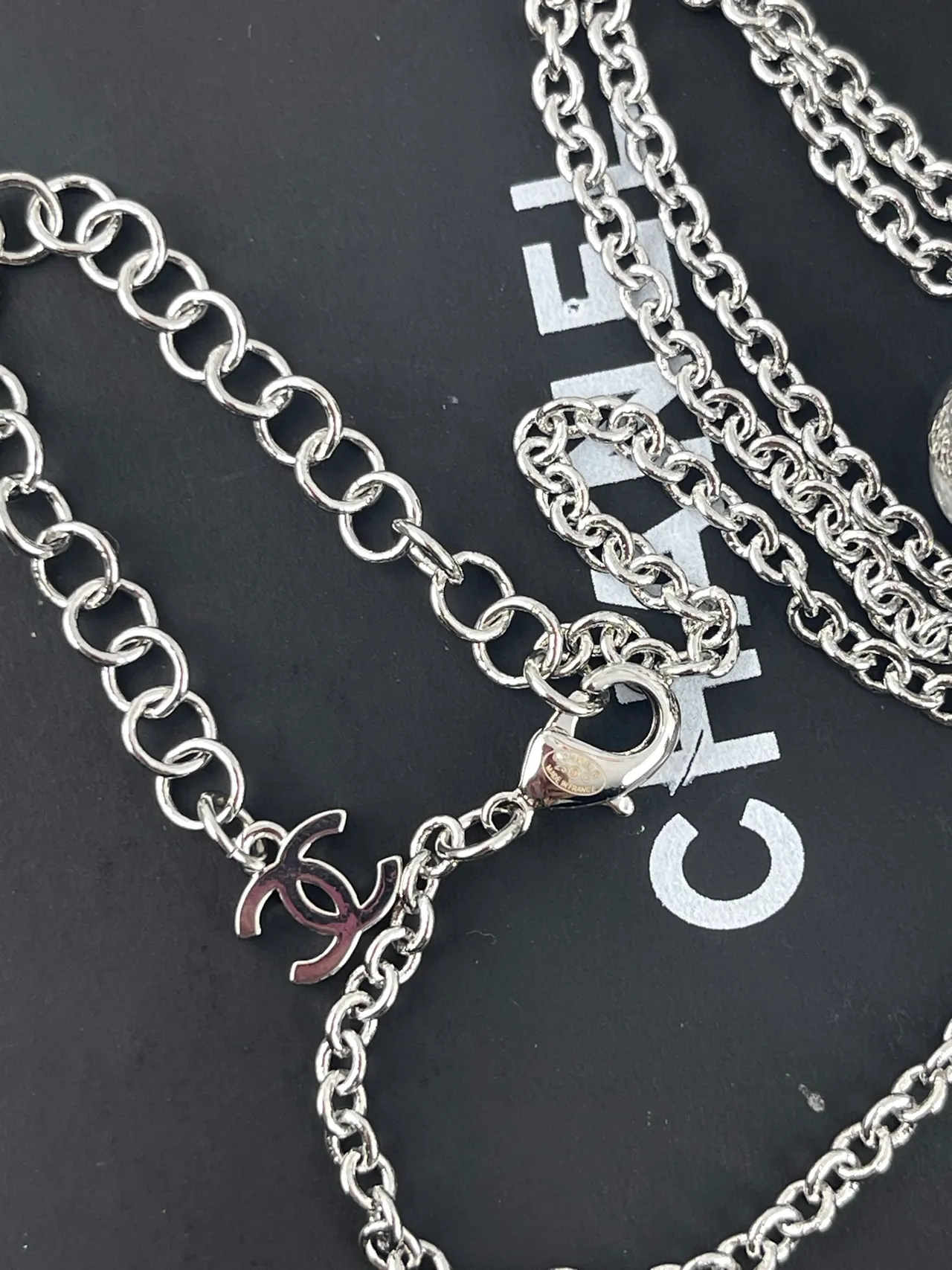 Chanel Pearl & CC Silver White Interlocking Logo Double Accent Necklace 3