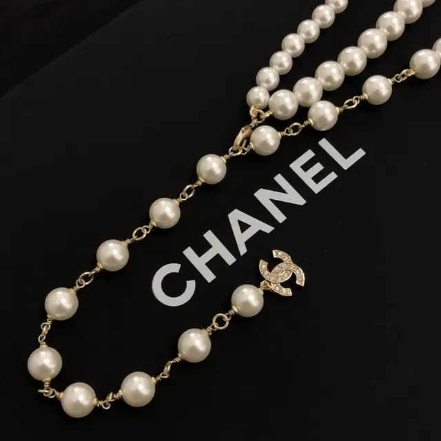 Collier Chanel Perle Lettre Charm Or Blanc Multi-brins 4