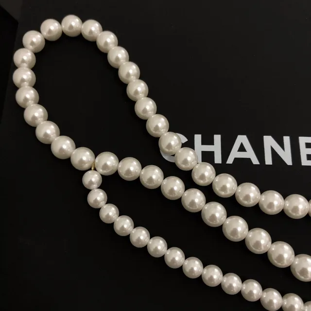Collier Chanel Perle Lettre Charm Or Blanc Multi-brins 5