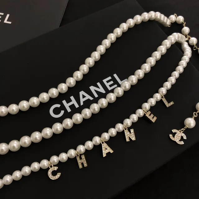 Collier Chanel Perle Lettre Charm Or Blanc Multi-brins 6
