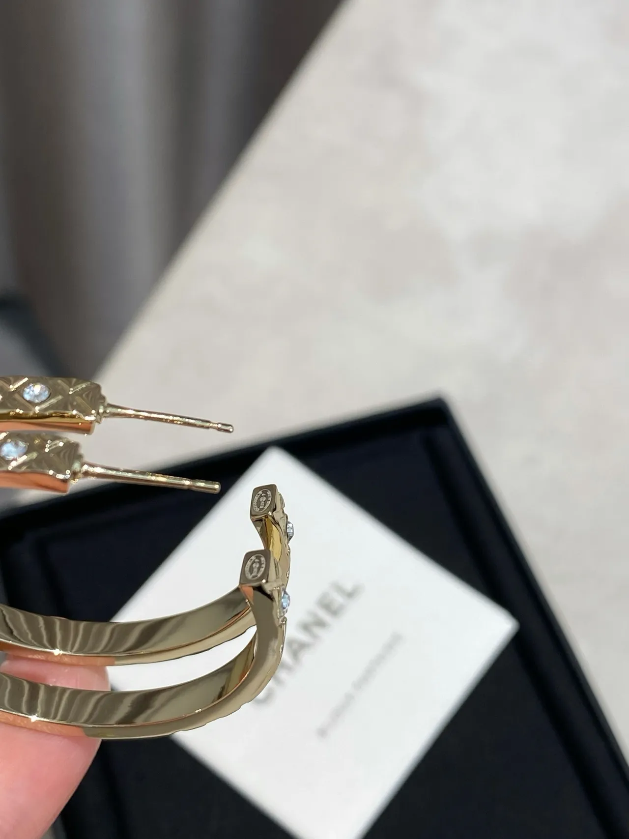 Chanel Quilted Crystal Hoop Earrings 3