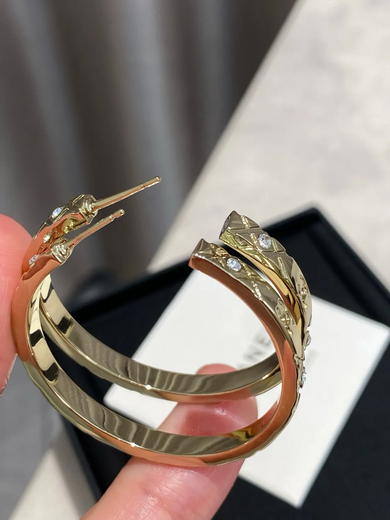 Chanel Quilted Crystal Hoop Earrings 4