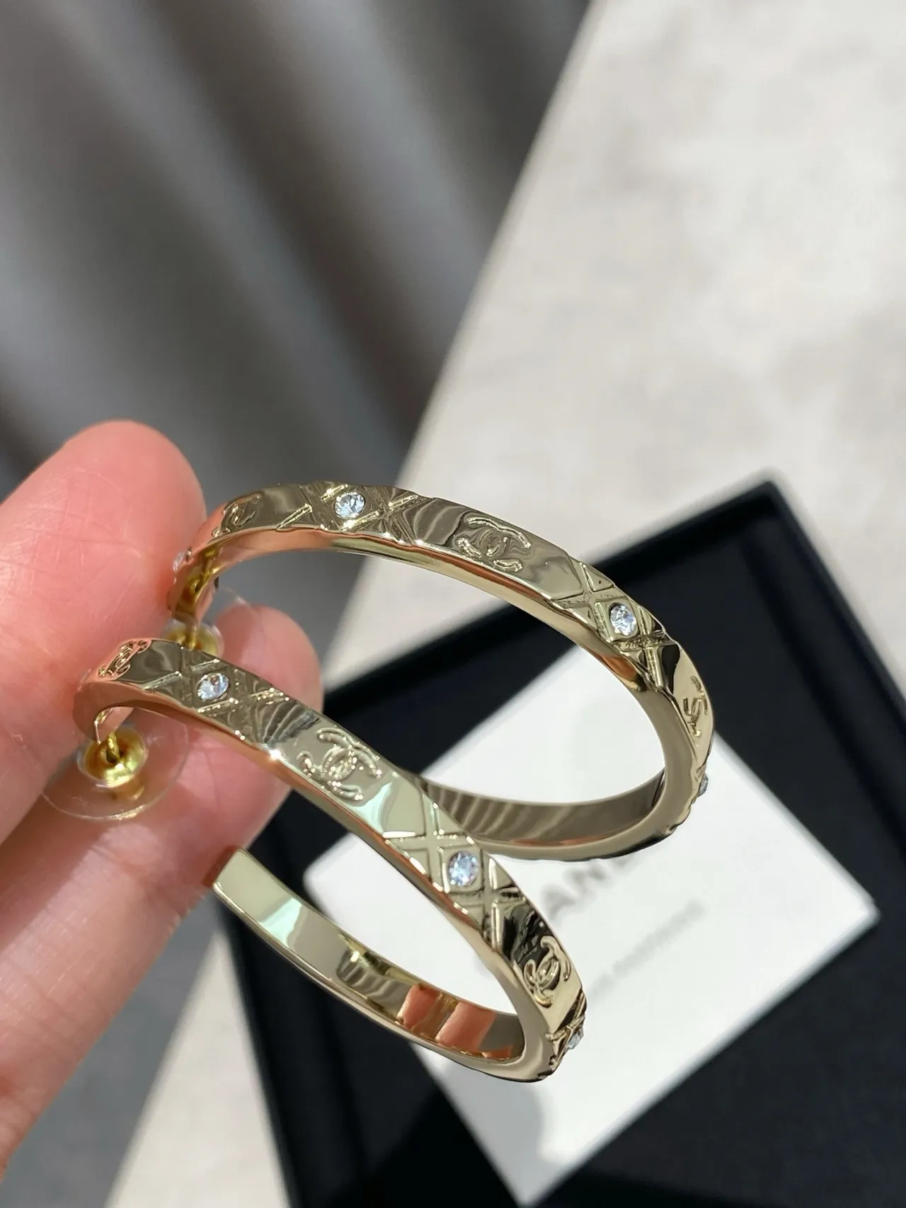 Chanel Quilted Crystal Hoop Earrings 5