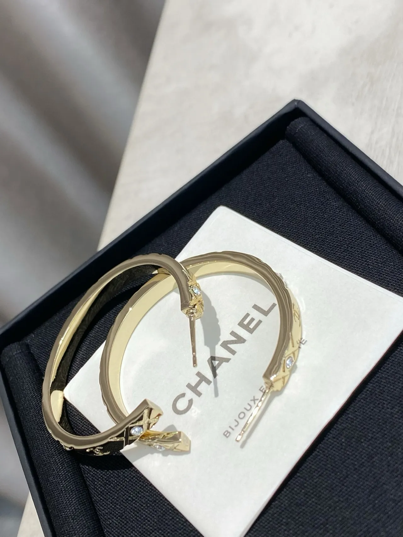 Chanel Quilted Crystal Hoop Earrings 7