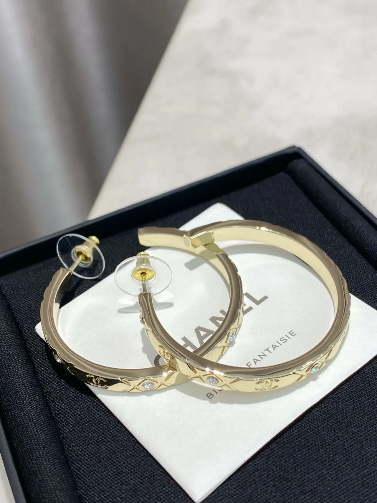 Chanel Quilted Crystal Hoop Earrings 8