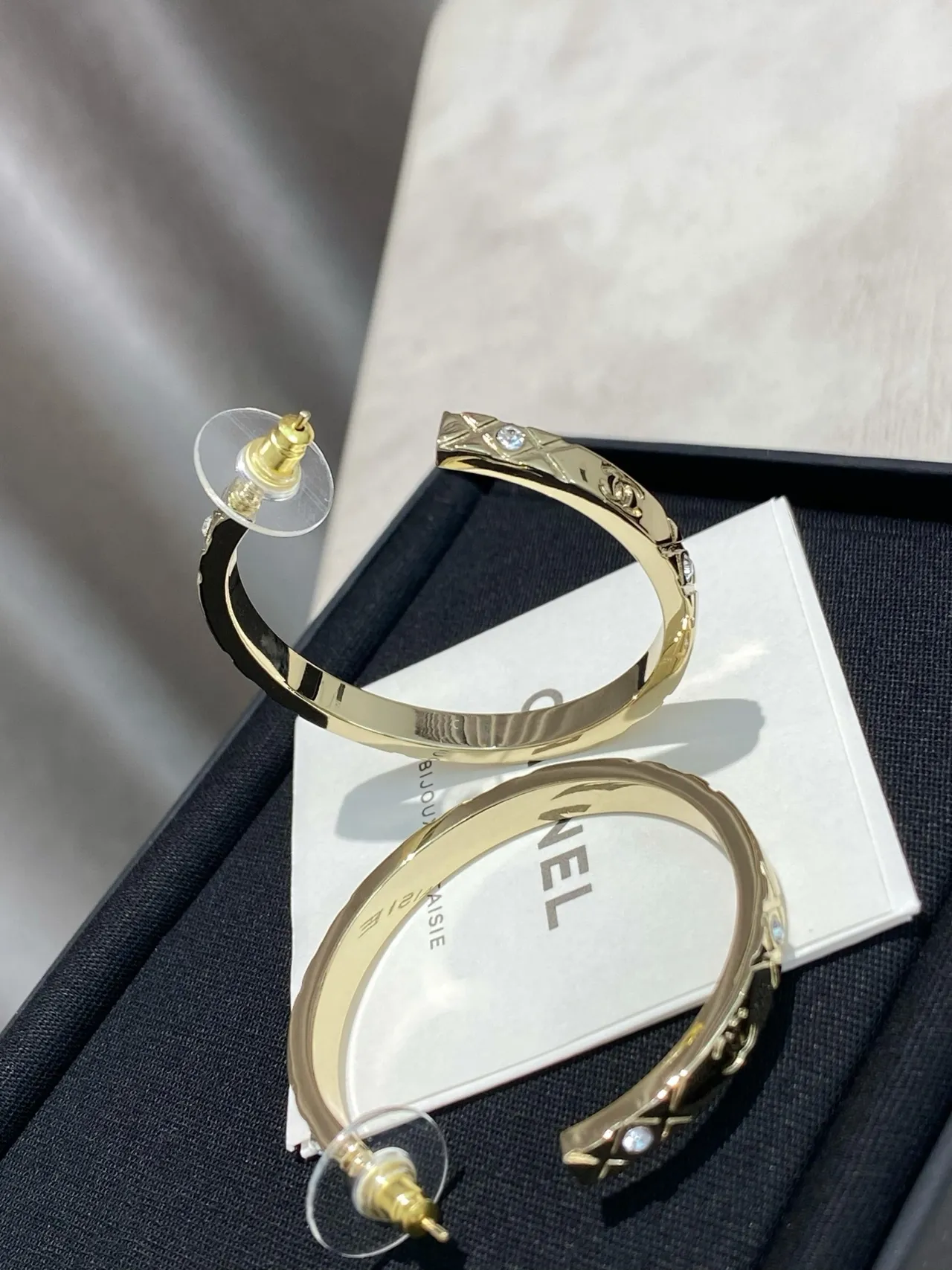 Chanel Quilted Crystal Hoop Earrings 9