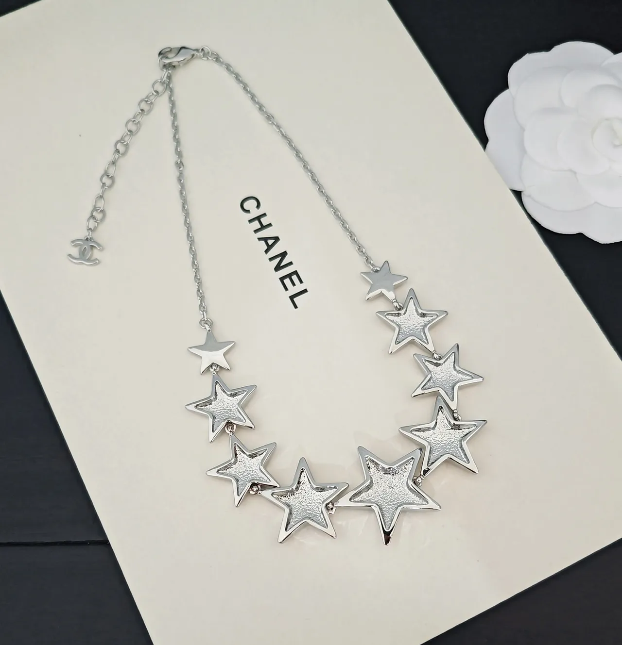 Chanel Silver Multi-Star Pendant Polished Necklace 2