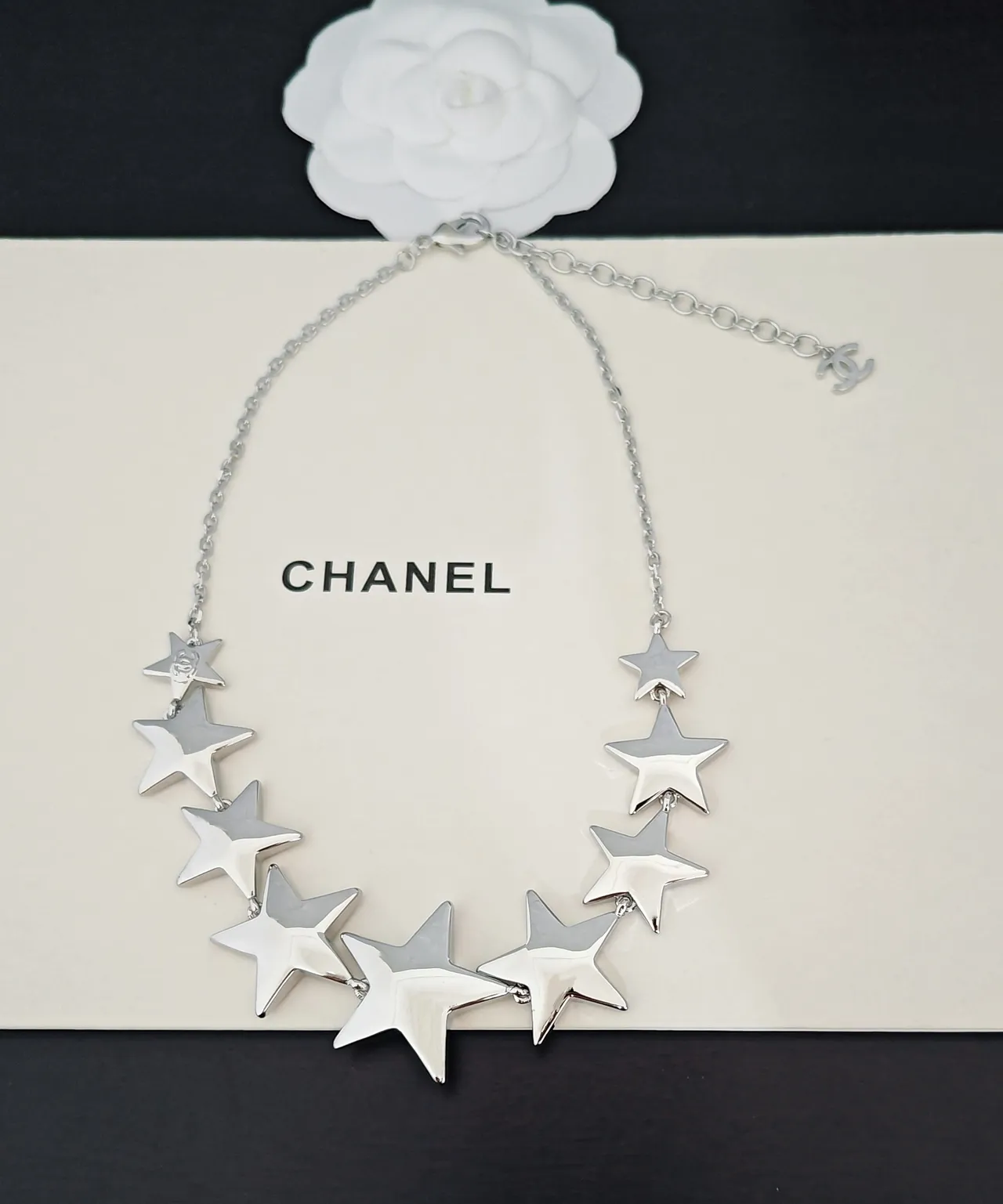 Chanel Silver Multi-Star Pendant Polished Necklace 4