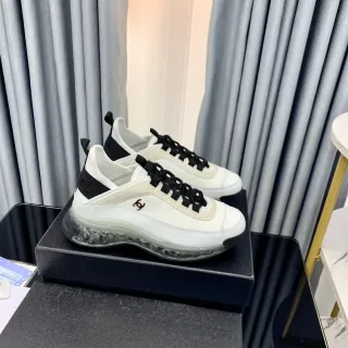 Chanel White Black Bubble Sole Interlocking CC Logo Chunky Sneakers