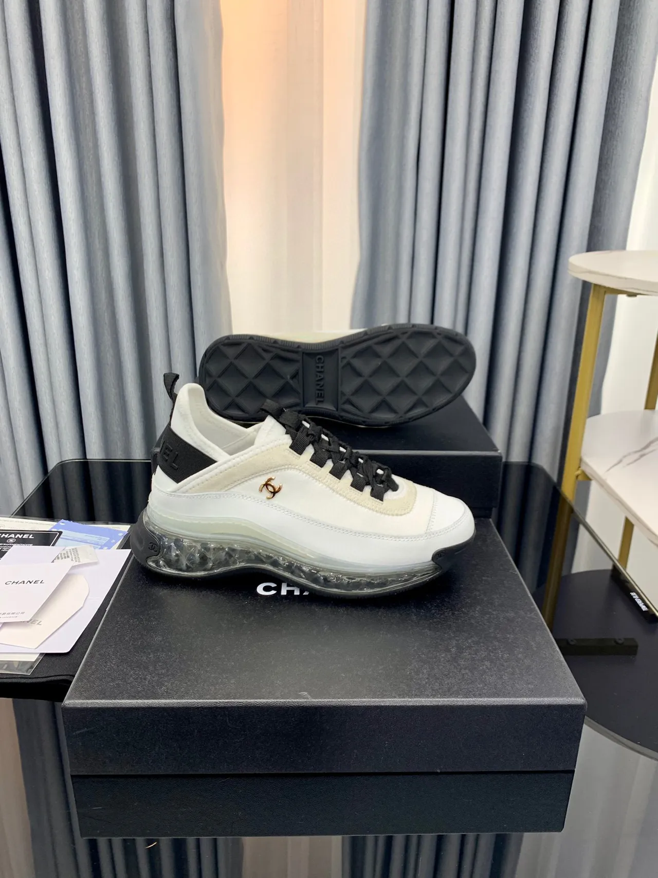 Chanel White Black Bubble Sole Interlocking CC Logo Chunky Sneakers 2