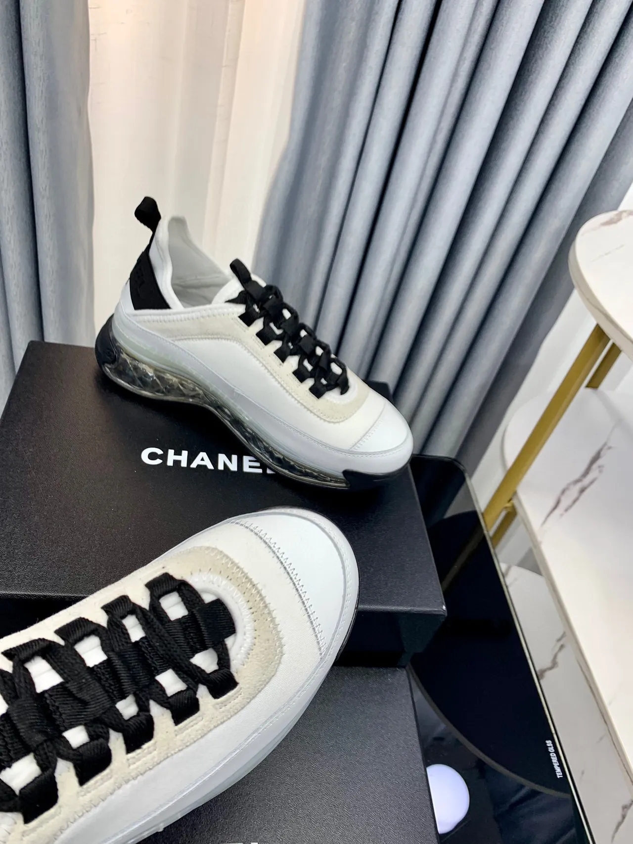Chanel White Black Bubble Sole Interlocking CC Logo Chunky Sneakers 3