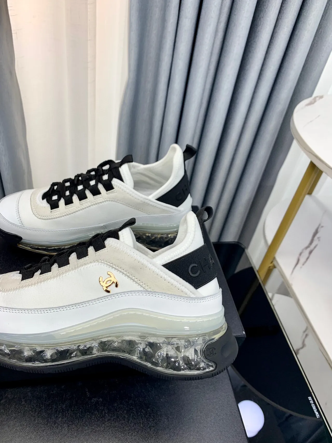Chanel White Black Bubble Sole Interlocking CC Logo Chunky Sneakers 6
