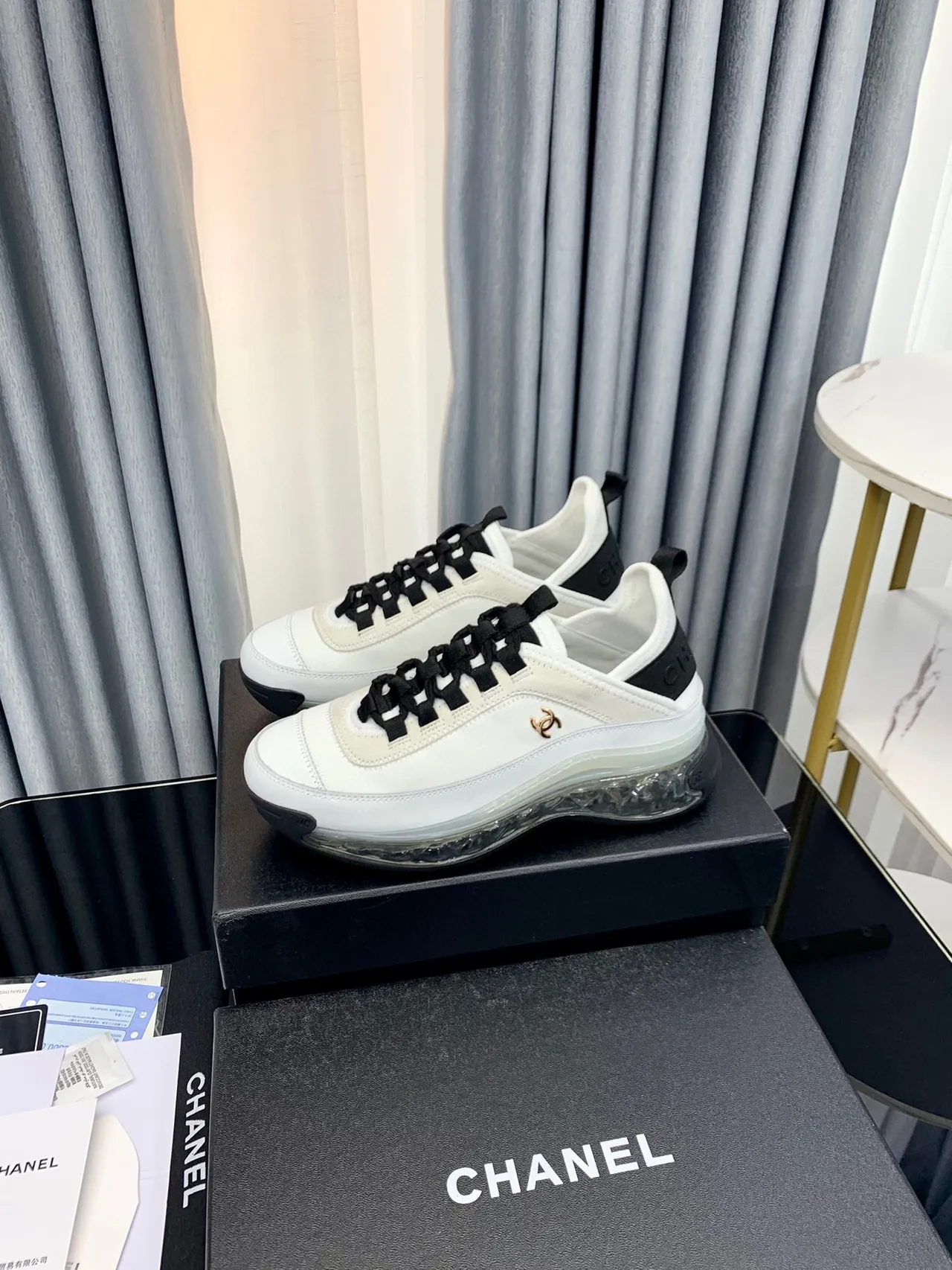 Chanel White Black Bubble Sole Interlocking CC Logo Chunky Sneakers 7