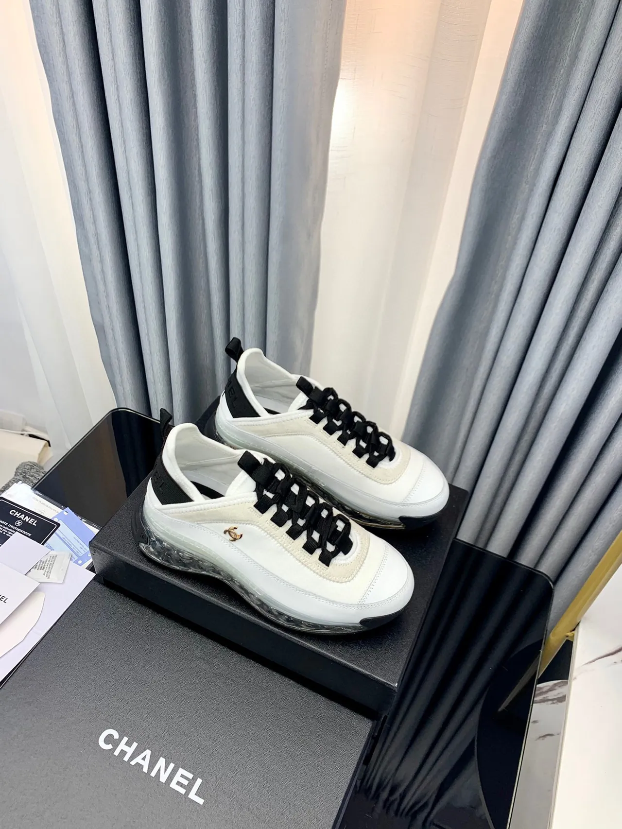 Chanel White Black Bubble Sole Interlocking CC Logo Chunky Sneakers 8