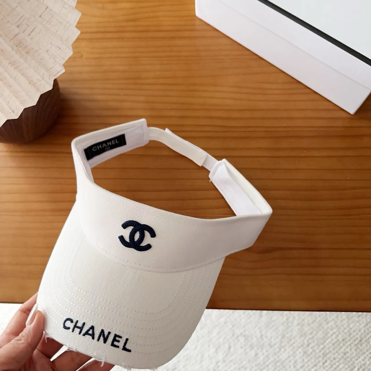 Chanel White Navy Visor Silhouette Embroidered Logo Baseball Cap 5