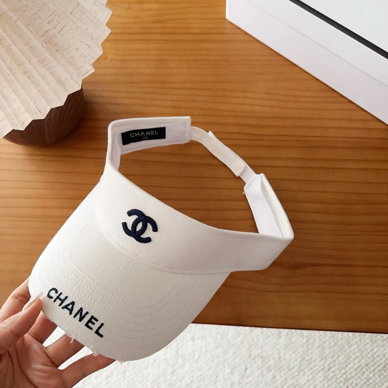 Chanel White Navy Visor Silhouette Embroidered Logo Baseball Cap 8
