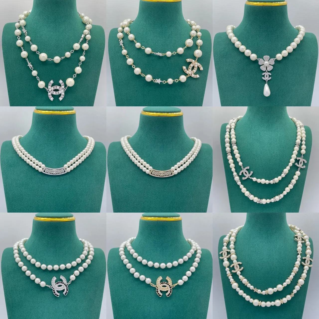 Chanel White Silver Pearl Strand Interlocking CC Logo Necklace 8