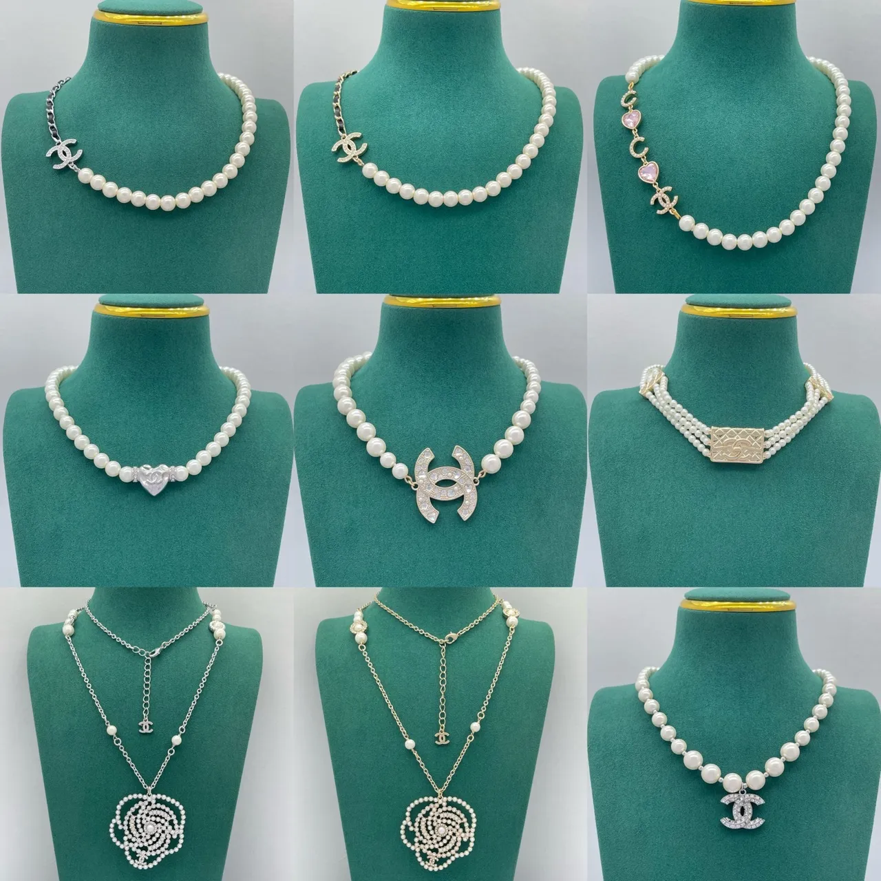 Chanel White Silver Pearl Strand Interlocking CC Logo Necklace 9