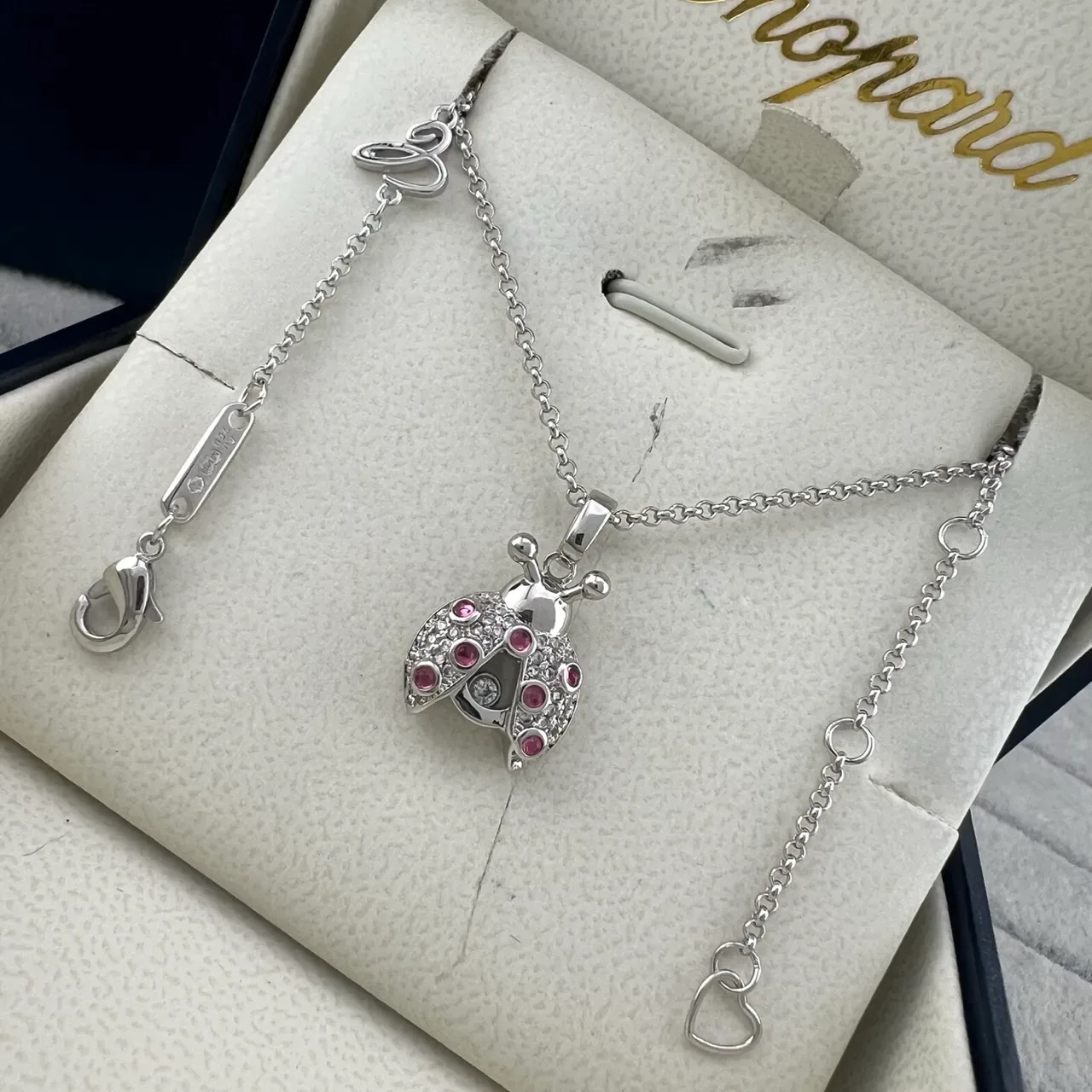 Chopard Gold Silver Ladybug Motif Pavé-Set Gemstones Necklace 5