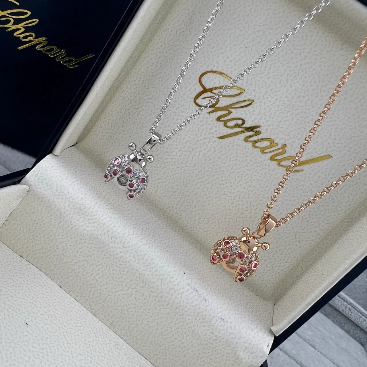 Chopard Gold Silver Ladybug Motif Pavé-Set Gemstones Necklace 6