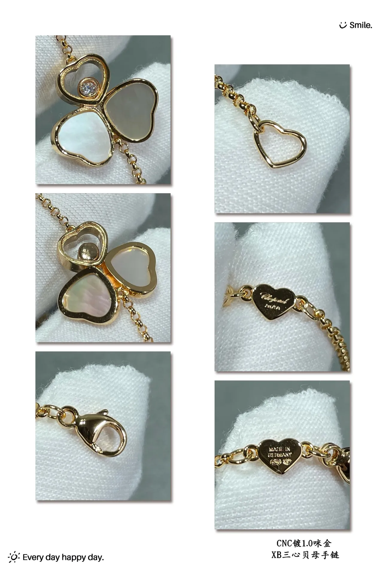Chopard Chaîne Or Blanc Motif Trois Cœurs Bracelet 3