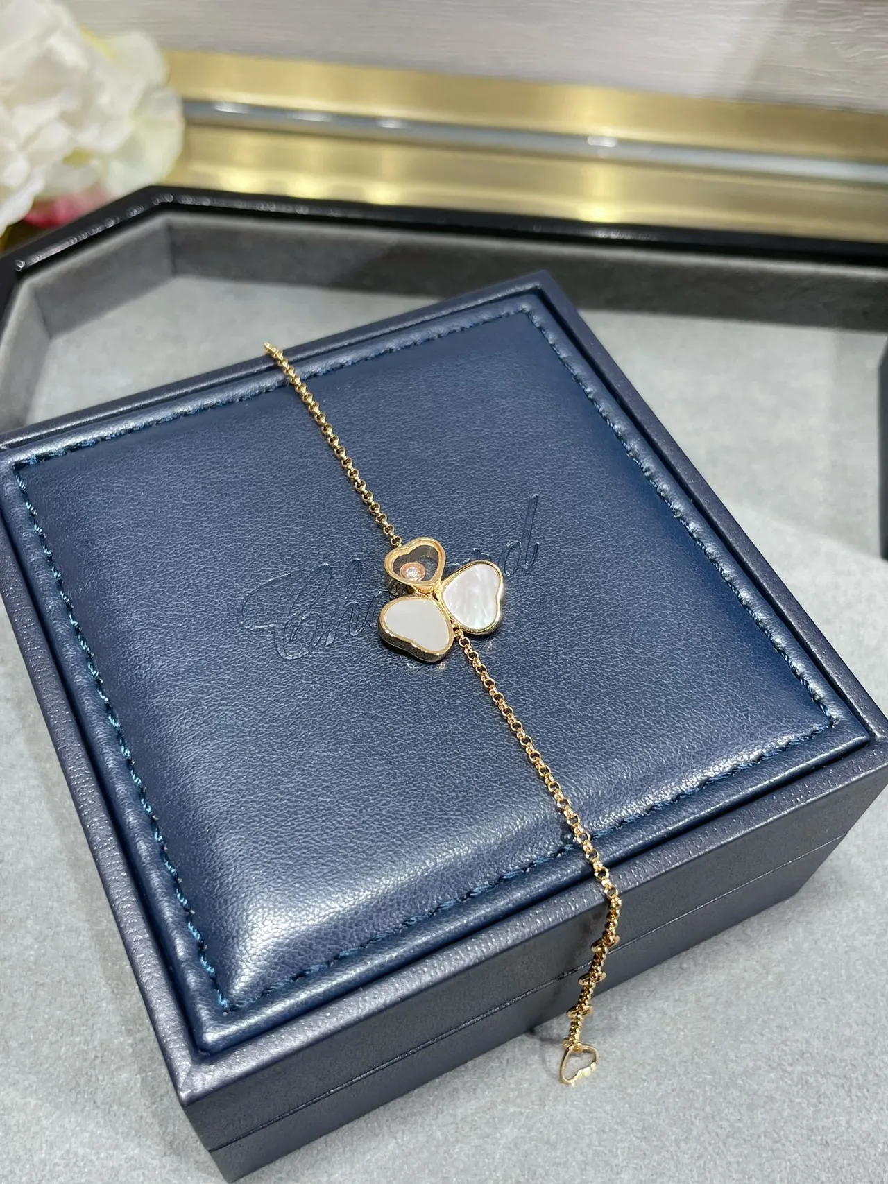 Chopard Chaîne Or Blanc Motif Trois Cœurs Bracelet 7