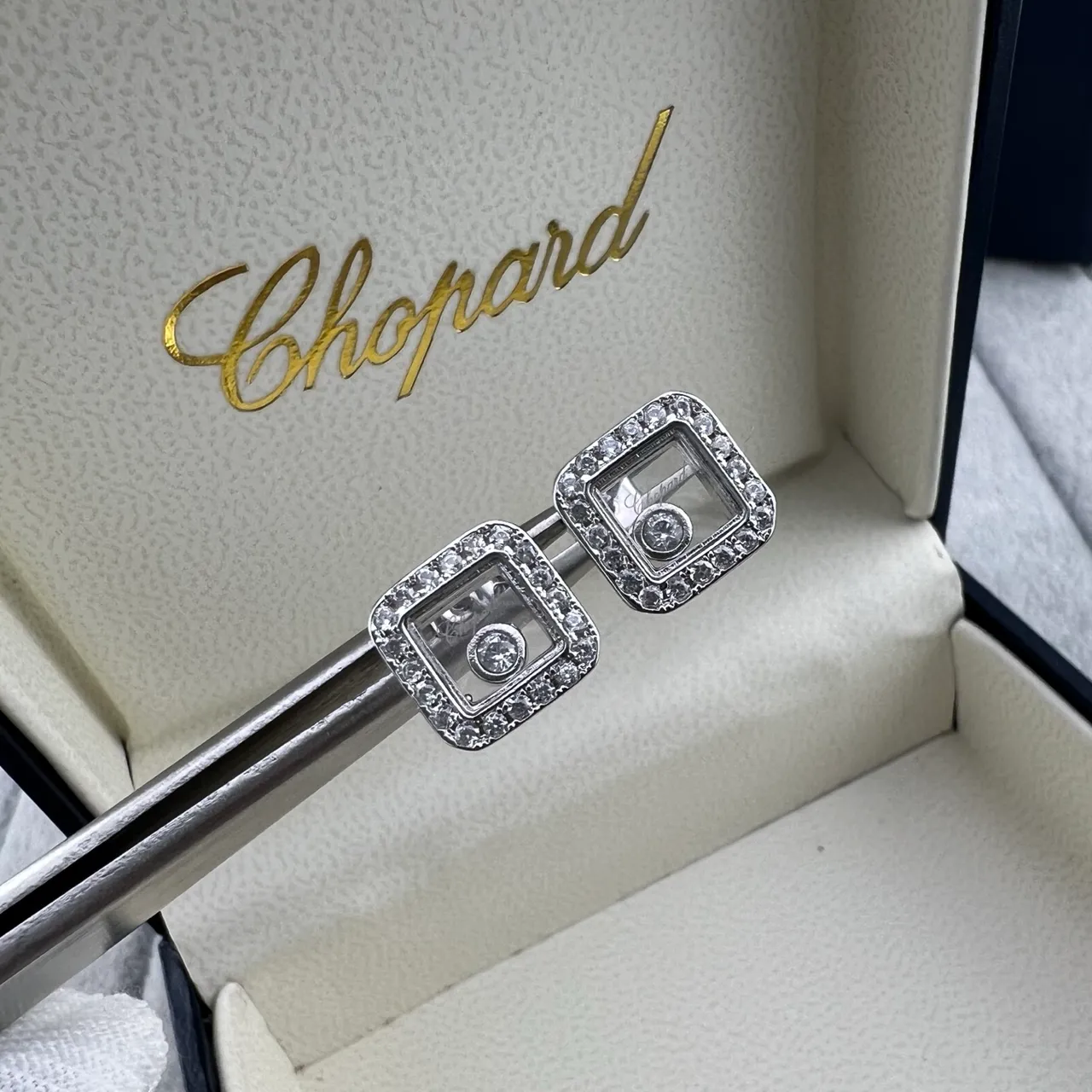 Chopard Happy Diamonds Square Pavé Diamond Stud Earrings 3