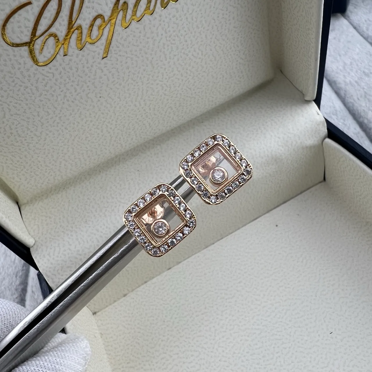 Chopard Happy Diamonds Square Pavé Diamond Stud Earrings 4