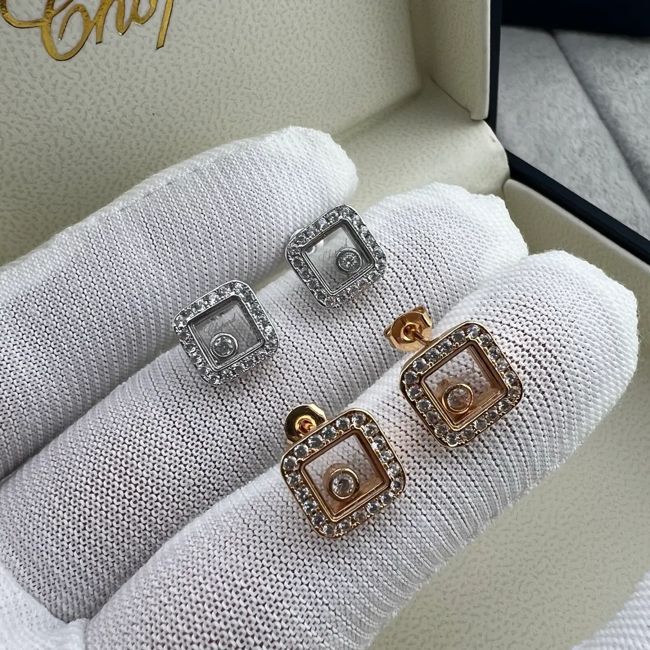 Chopard Happy Diamonds Square Pavé Diamond Stud Earrings 5