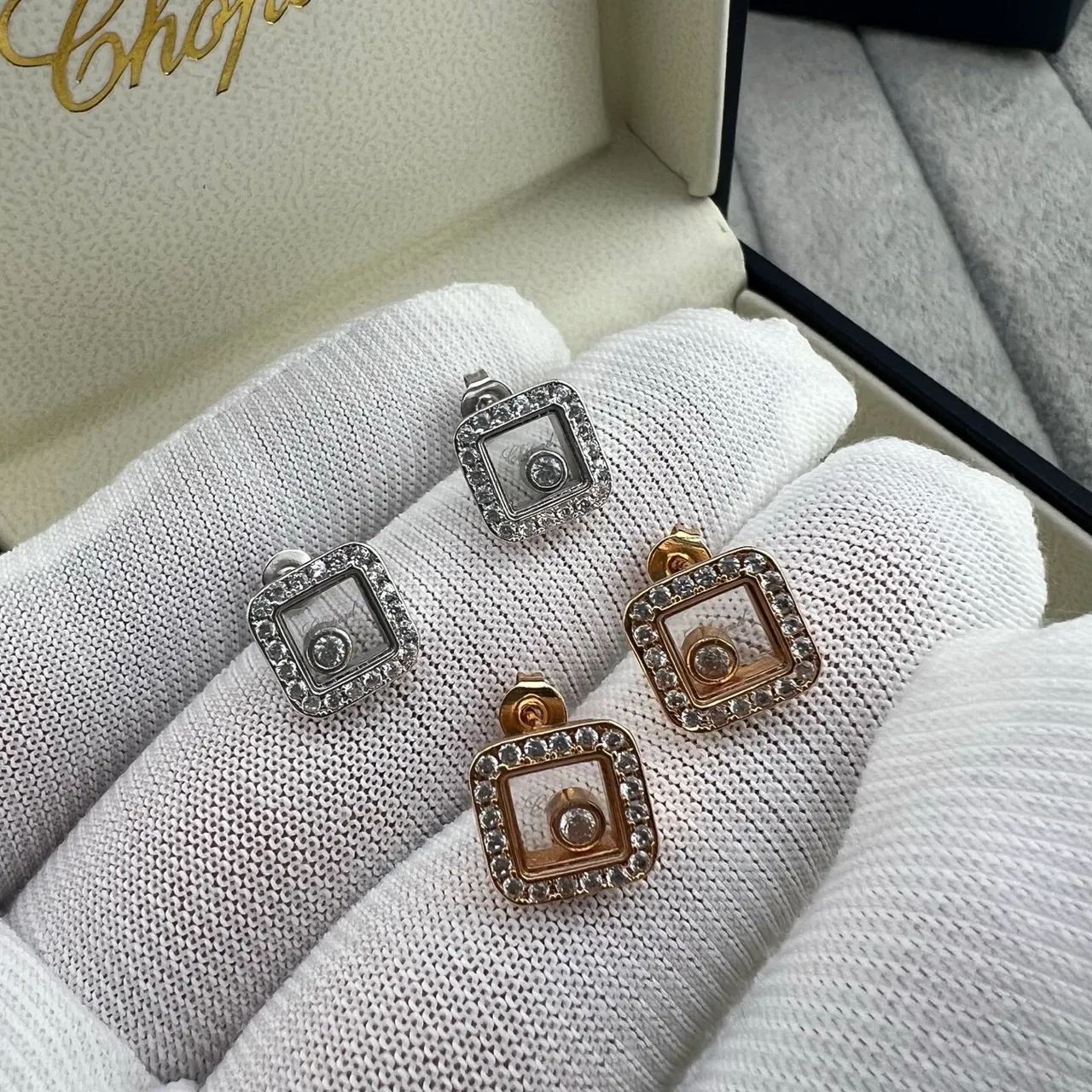 Chopard Happy Diamonds Square Pavé Diamond Stud Earrings 6