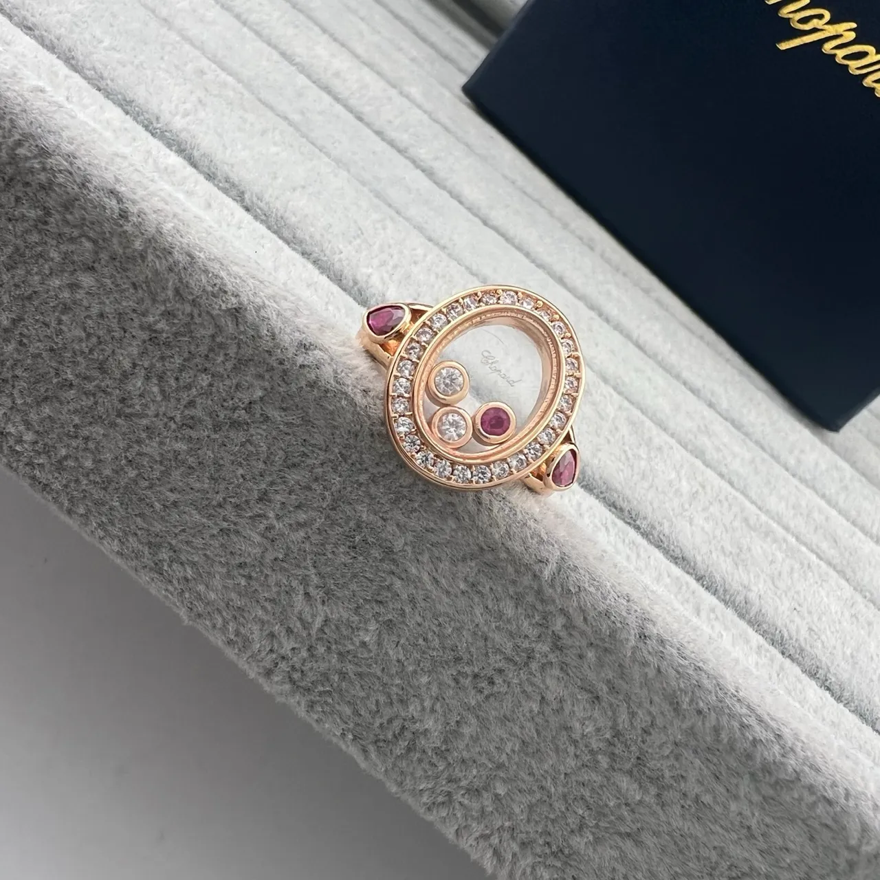 Chopard Happy Hearts Oval Pavé Diamond and Ruby Ring 3