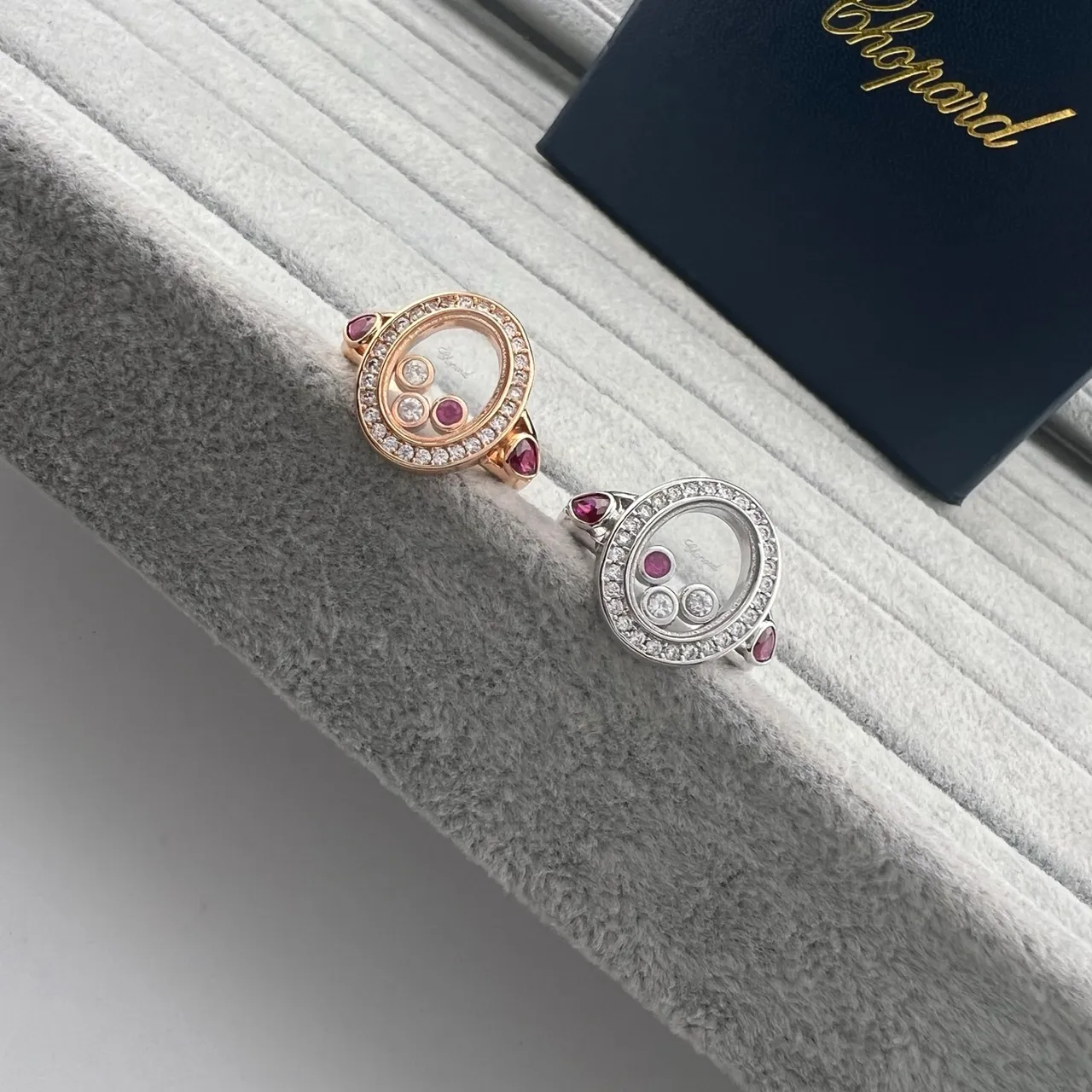Chopard Happy Hearts Oval Pavé Diamond and Ruby Ring 5