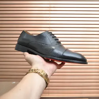 Christian Louboutin Black Croc-Embossed Cap-Toe Oxford Shoes