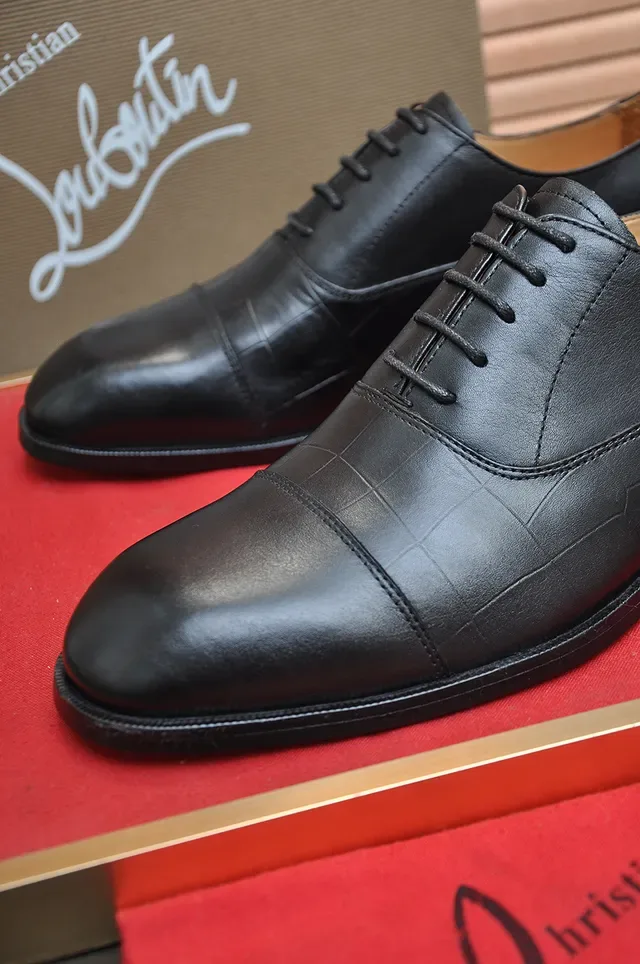 Christian Louboutin Black Croc-Embossed Cap-Toe Oxford Shoes 2