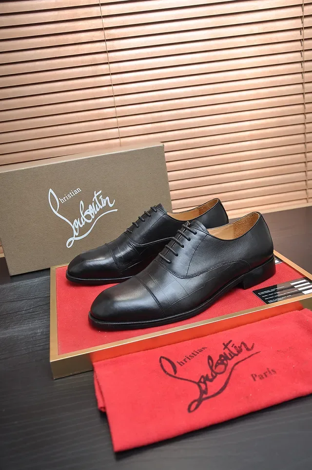 Christian Louboutin Black Croc-Embossed Cap-Toe Oxford Shoes 4